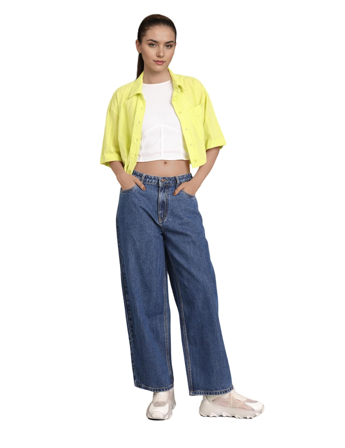INKD Women's Baggy Fit Jeans - Mid-Rise | 100% Cotton | Jeans for Women