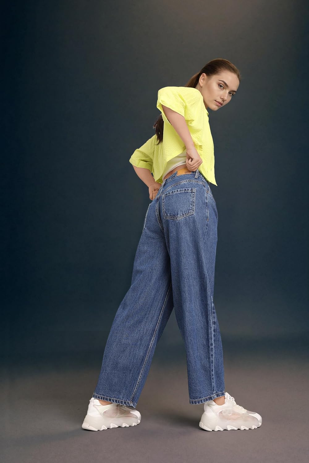 INKD Women's Baggy Fit Jeans - Mid-Rise | 100% Cotton | Jeans for Women