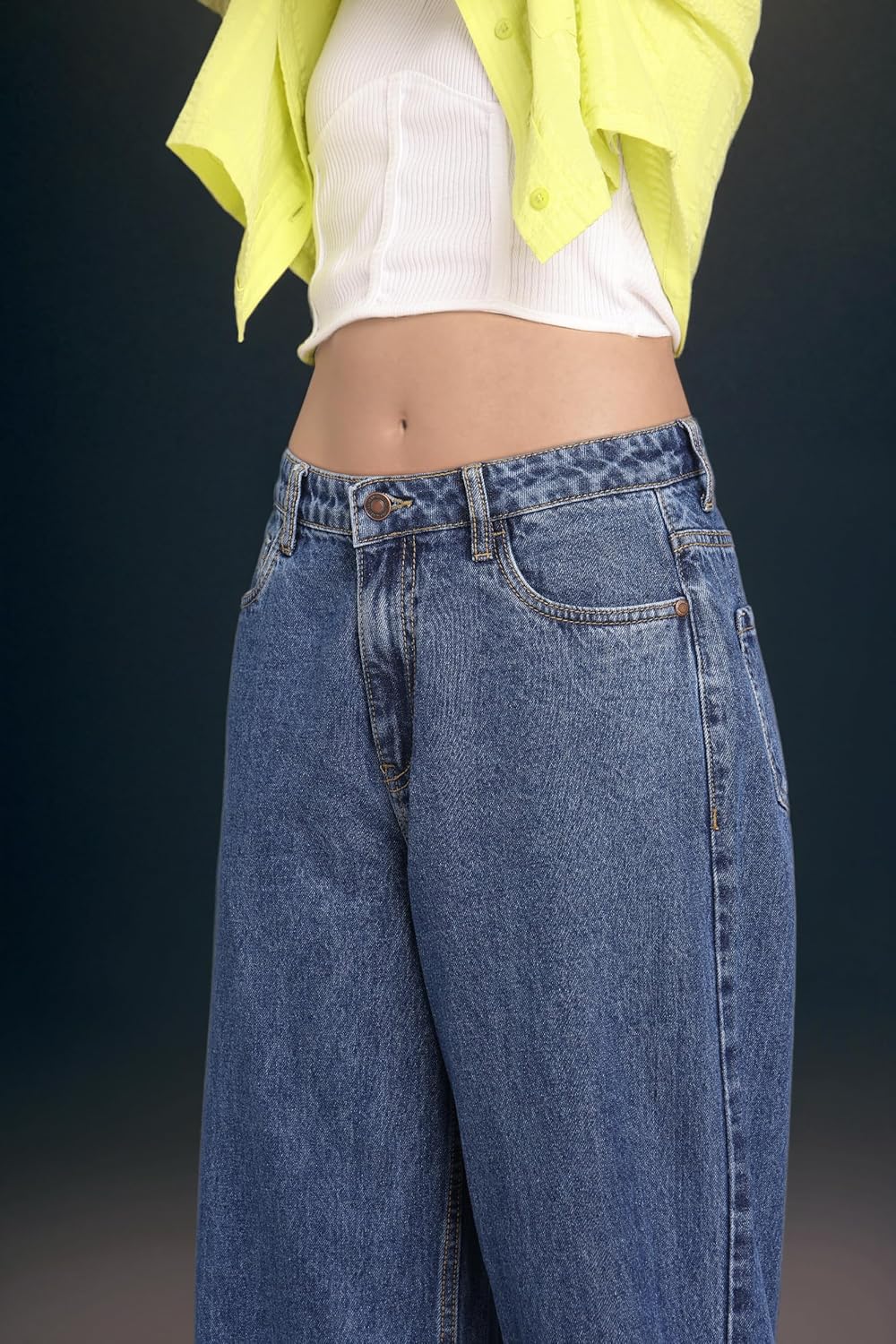 INKD Women's Baggy Fit Jeans - Mid-Rise | 100% Cotton | Jeans for Women